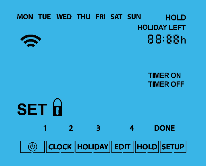 3 4 5 Modus 2 - Tijdklok 1 2 10 9 8 7 LCD-scherm 1. Dagindicator - toont de dag van de week. 2. Draadloos-netwerksymbool verschijnt wanneer er verbinding is met de neohub. 3.