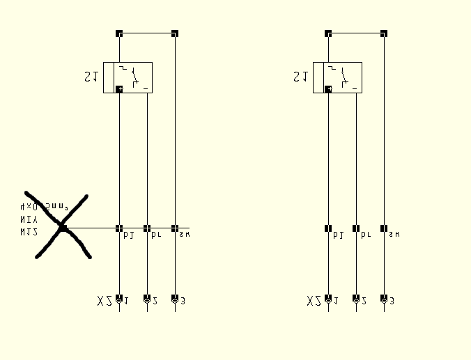 Systeemhandboek EPLAN 5.60 De klemmenstrook "X2" en de daarop aangesloten schakelaar "S1" zijn naar rechts verschoven.