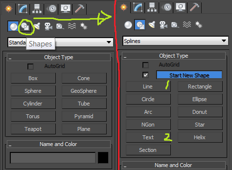 Onderdeel 5: Tekst en vrije vormen Line tool / Text In Max is het mogelijk om zelf een vorm te maken met de line tool. Als je op de line tool klikt kun je in je werkveld klikken.