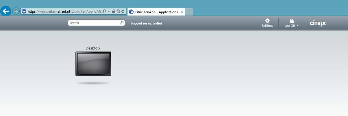 Figuur 10: Citrix desktop scherm Klik 1x op beeldscherm om de digitale werkplek op te starten Zodra je de Atlant Intranet pagina ziet, ben je ingelogd op het netwerk Bekend probleem Momenteel