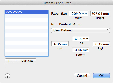 U Afdrukken (Mac OS X) op pagina 50 Opmerking: Als u het papierformaat dat u hebt vastgelegd wilt wijzigen, selecteert u de naam van het papierformaat in de lijst links.