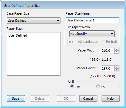 Varianten afdrukken Als de lengte-breedteverhouding gelijk is aan die van een gedefinieerd papierformaat, selecteert u dat gedefinieerde papierformaat bij Fix Aspect Ratio (Vaste beeldverhouding) en