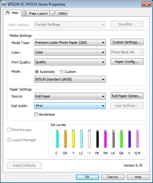 G Klik op File (Bestand) - Properties (Eigenschappen) en geef afdrukinstellingen op in het venster van de printerdriver. D E F Klik op OK.