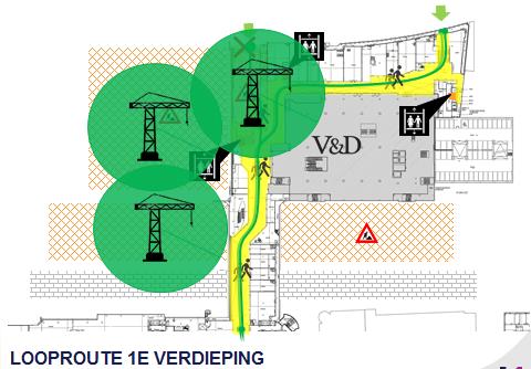 Voor de bouw is een derde kraan nodig, deze komt ter