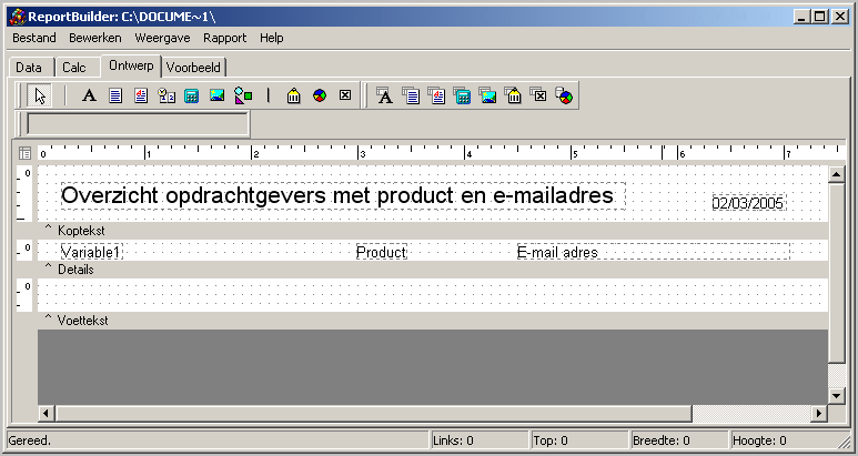 128 Onder Weergave kunnen de verschillende werkbalken geselecteerd worden. Zij bepalen hoe het Ontwerp tabblad eruit zal zien. In onderstaand plaatje wordt een voorbeeld gegeven.