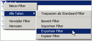 67 De Query Designer wordt ook gebruikt in rapporten en zal daar uitgebreid toegelicht worden. 1.1.6.3 Exporteer Filter Een filter kan via de optie Alle Taken / Exporteer Filter geëxporteerd worden.