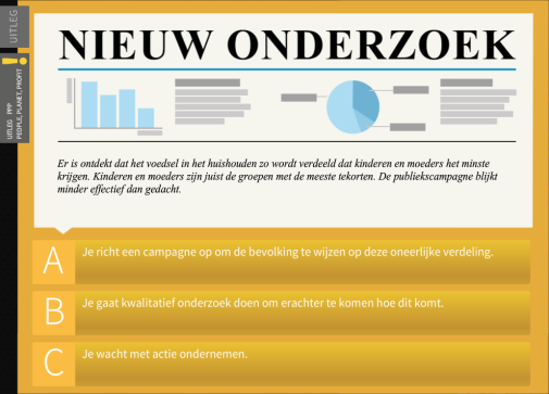 Als de leerling drie argumenten heeft gekozen kan de slagingskans van de interventie worden bepaald. Om de interventie te laten slagen moet er een minimale score van 90% worden gehaald.