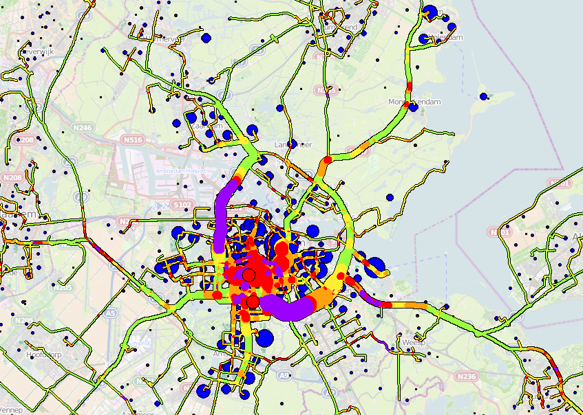 Qua routering vindt de vertraging met name binnen Amsterdam plaats en dan vooral ook op de ring A10.