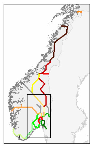 NOORWEGEN Noorwegen is op spoorweggebied een beperkt land.