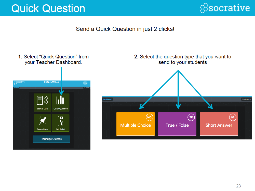 Snelle vraag Verstuur een Snelle Vraag in slechts 2 klikken! 2. Selecteer Quick Question in uw Leerkracht Dashboard 1.