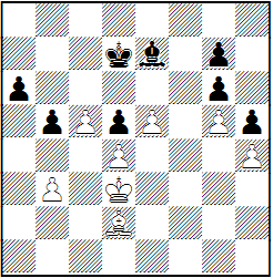 loslaat (bijv. om g7 op te halen) haalt zwart pion e6 op en de zwarte loper zorgt ervoor dat de witte koning de velden b4 en f4 niet over kan steken.