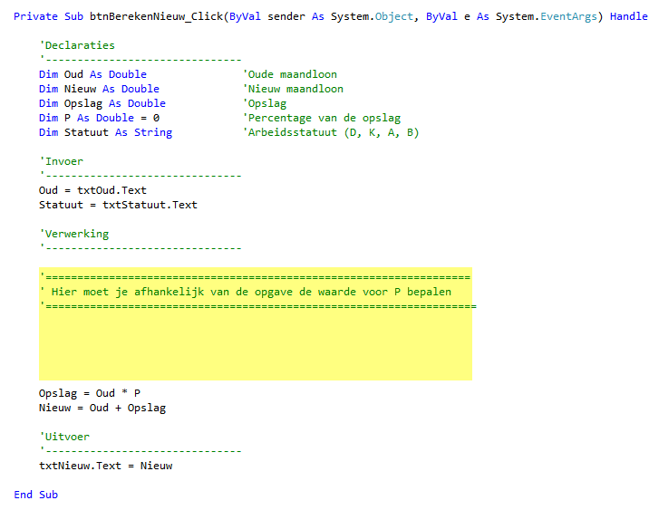 Opslag: deel van de code Opgepast: deze formule geeft