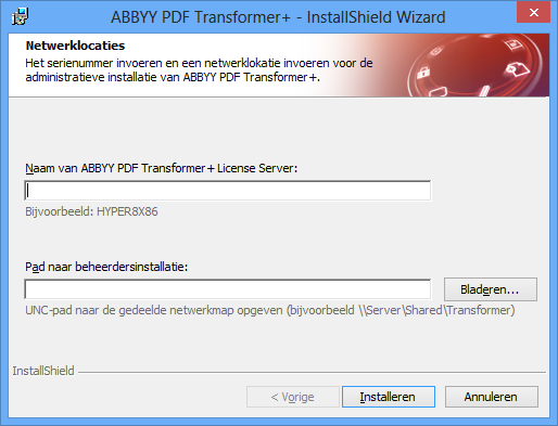 Het pad naar de beheerinstallatiemap Windows RemoteApp instellen Controleer of ABBYY PDF Transformer+ op uw server is geïnstalleerd. 1.