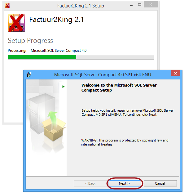 P a g i n a 8 Vervolgens wordt gecontroleerd of de benodigde systeemeisen aanwezig zijn. Het gaat hierbij om het.net Framework 4.5.1 (4.5.2 of 4.6 mag ook) en Microsoft SQL Server Compact 4.0 SP1.