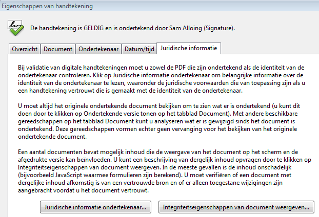 22 o Klik op het tabblad Juridische informatie voor meer informatie over de juridische beperkingen van de handtekening.