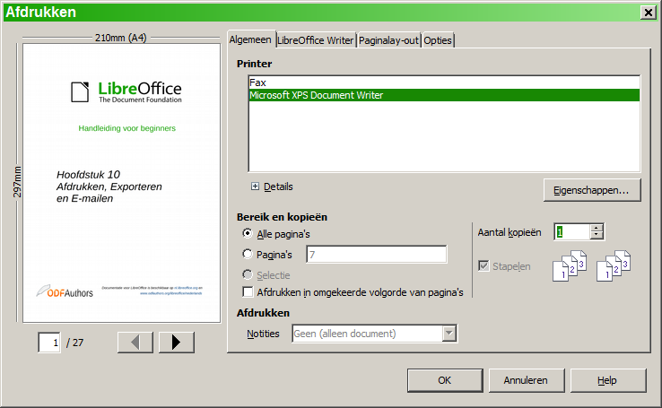 Snel afdrukken Klik op het pictogram Bestand direct afdrukken om het gehele document naar de, voor uw computer gedefinieerde, standaardprinter te verzenden.