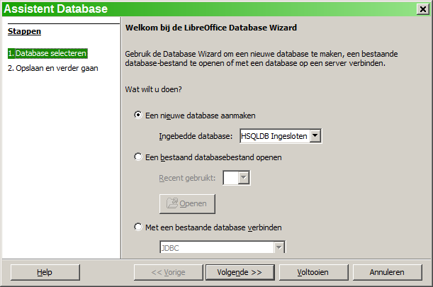 Een database maken Hoofdstuk 8, Starten met Base in de Handleiding voor beginners behandelt meer in detail hoe een database te maken.