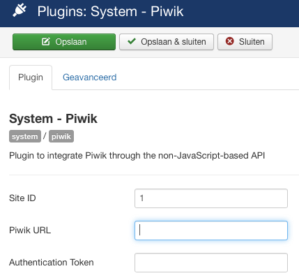 Instellingen: tracking zonder javascript Site ID: Vind je onder Administratie (tandwieltje) -> Website Piwik