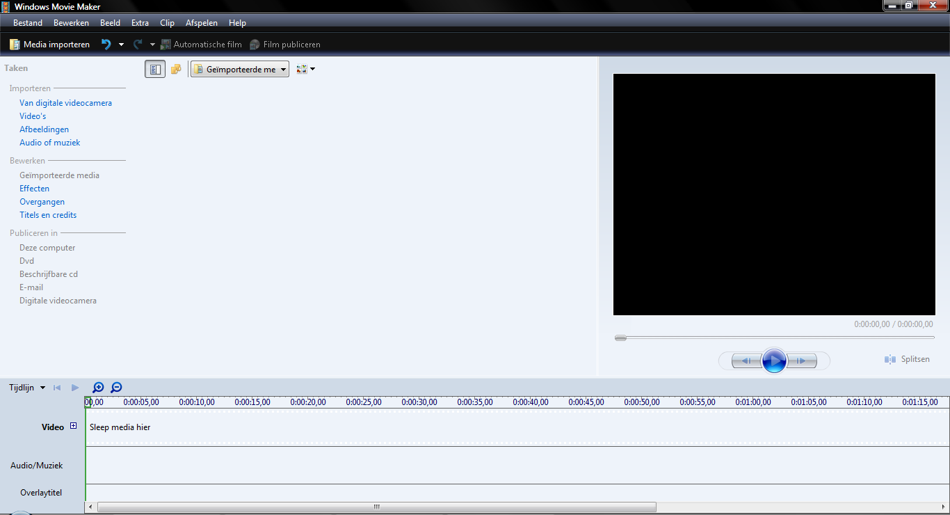 Start Movie Maker op Stappenplan Movie Maker Foto s, filmpjes of muziek importeren Voor je aan de slag kan moet je eerst je filmpje of je foto s importeren naar Movie Maker.