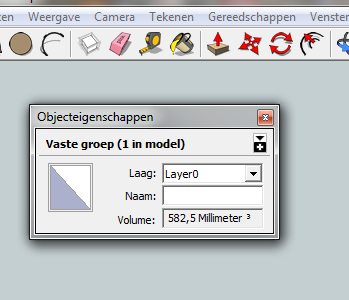 Klaarmaken voor 3D printen (2) Binnen sketchup is er ook een manier om te kijken of het object daadwerkelijk solid is (dicht) en hoeveel volume het object dan heeft.