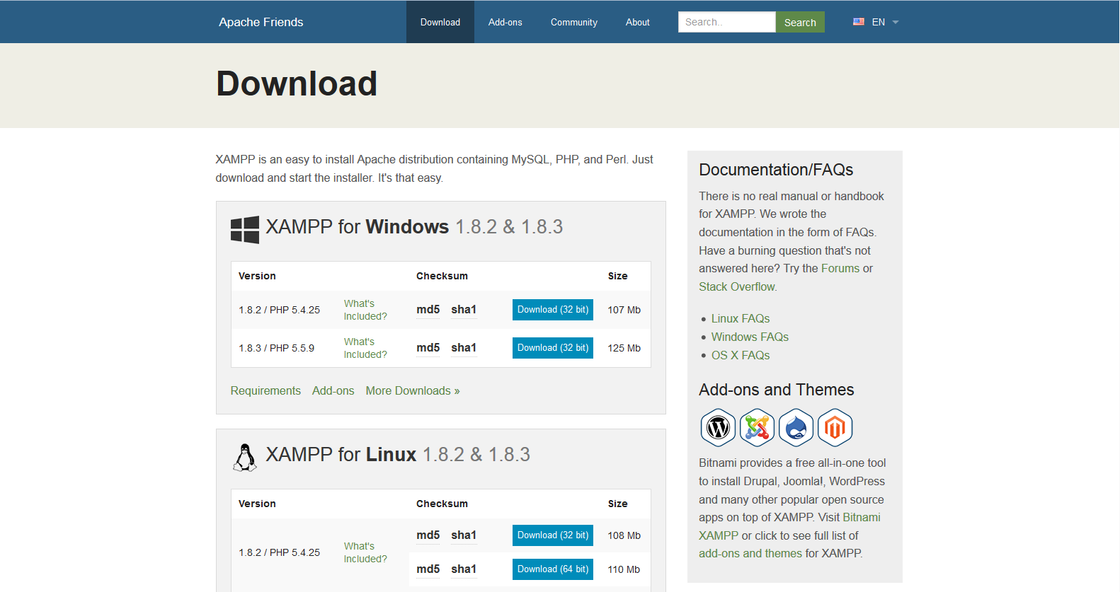 Het downloaden van XAMPP XAMPP is te downloaden op de volgende locatie: https://www.apachefriends.org/download.html. Deze website ziet er als volgt uit (zie afb.