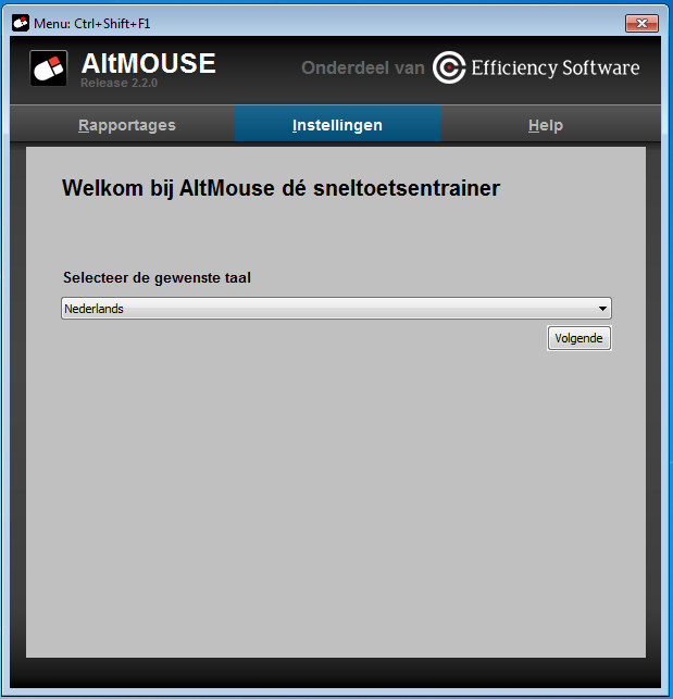 Eerste keer AltMOUSE opstarten Bij de eerste keer dat u AltMOUSE opstart ziet u de