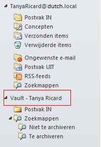 10 Inleiding tot Symantec Enterprise Vault Virtual Vault for Outlook-gebruikers Afbeelding 1-1 Voorbeeld van een Virtual Vault De inhoud van de geselecteerde safe wordt weergegeven in het