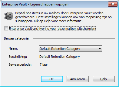 50 Archivering van Enterprise Vault beheren De Enterprise Vault-eigenschappen van een postvak of map instellen 3 Klik op Wijzigen.