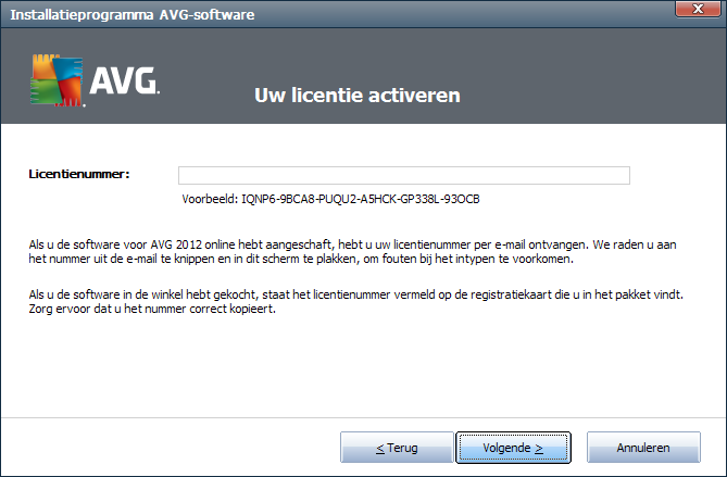 3.2. Uw licentie activeren In het dialoogvenster Licentie activeren vult u uw licentienummer in. Voer het licentienummer in in het vak Licentienummer.