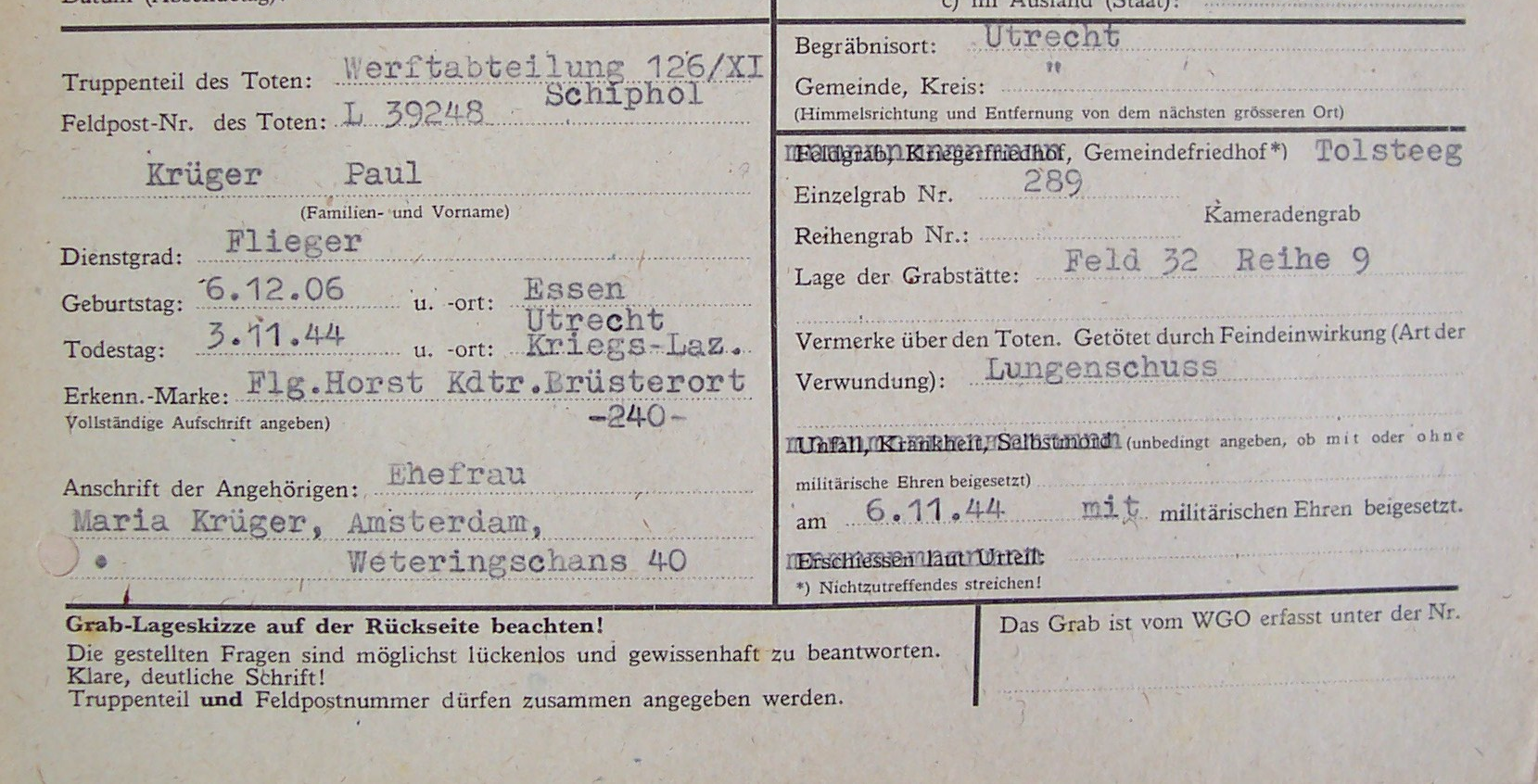 Duitse militaire begraafplaatsen in de stad Utrecht in de periode 1940-1945. door Wijbe Buising, Houten (E: secretaris@studiegroepluchtoorlog.nl) 1.