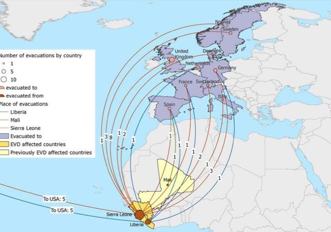 Ebolapatiënten naar Europa (drie naar Duitsland, twee naar Spanje, twee naar Frankrijk, één naar het Verenigd Koninkrijk, één naar Noorwegen, één naar Italië, één naar Zwitserland en één naar