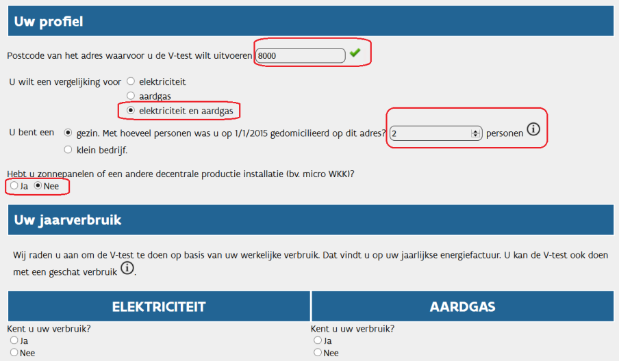 V-test stap 1 keuze