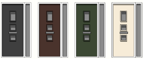 Kozijnen Vervangen voordeur en voordeurkozijn door houten deur en kozijn (keuze uit twee modellen en vier kleuren, zie afbeeldingen hieronder).