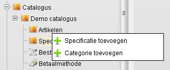 3. Specificatie categorie Een specificatie categorie toevoegen doet u als volgt: 1. Tabblad Module. 2. Selecteer de module Catalogus. 3. Klap de aangemaakte catalogus uit. 4.