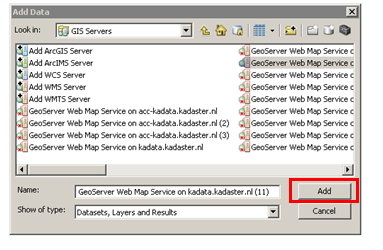3. Vervolgens kiest u Add WMS Server 4. Klik op de button Add.