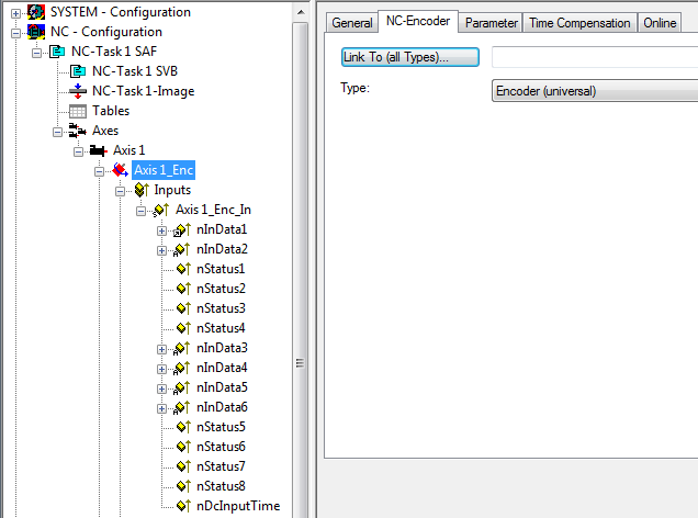 Stappenmotor Configuratie NC-configuration Closed loop = Koppeling met SICK EtherCAT