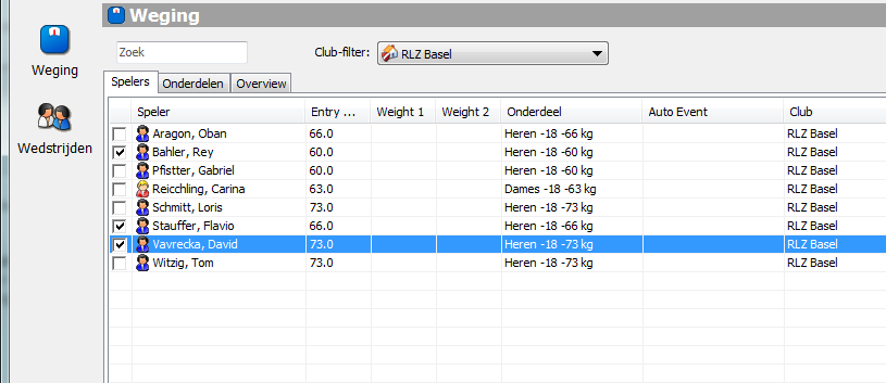 Weging Spelers Selecteren 2/2 Soms komen judoka s van dezelfde club