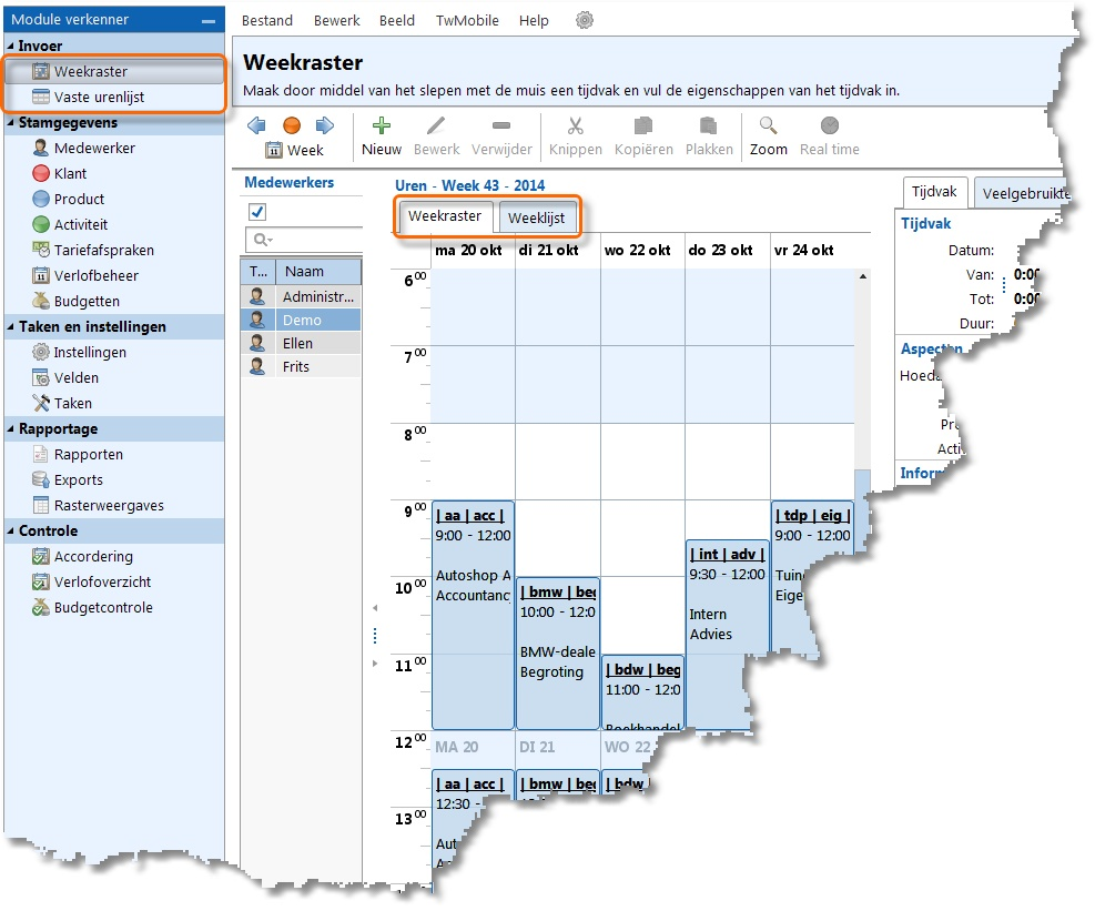 Invoer Bekijk ook www.timewriter.nl/support/video voor instructievideo's over het maken van urenboekingen.