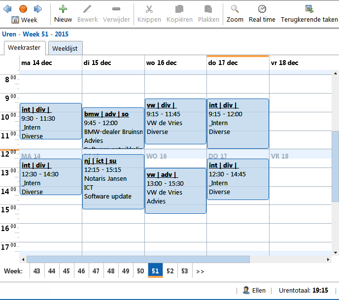 TimeWriter Professional Weekraster Bekijk ook www.timewriter.nl/support/video voor instructievideo's over het maken van urenboekingen.