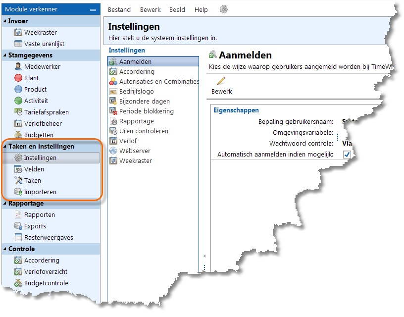 TimeWriter Professional Taken en instellingen In dit hoofdstuk worden de algemene