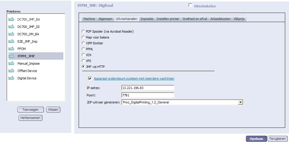 Workflow 1: Web Services afdrukken Opmerking Poort 7781 is de standaardpoort voor de FreeFlow JMF Service-server.