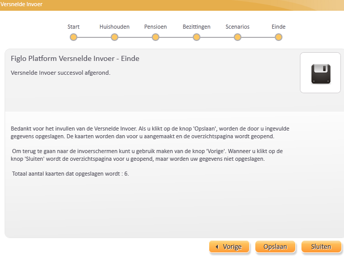 Wanneer je de antwoorden met Ja beantwoord en vervolgens op de knop Volgende klikt, worden de subsecties voor Huishouden, Pensioen, Activa, et cetera geopend (Figuur 5).