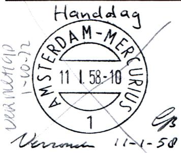 Gebruiksperiode van 1 augustus 1911 tot en met 15 juni 1925. AMSTERDAM Mercurius AMSTERDAM MERCURIUS 1 LBBK 0021 Vervaardigd door fa. Posthumus in februari 1907.