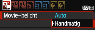 k Movie-opname Opnamen maken met handmatige belichting U kunt de sluitertijd, het diafragma en de ISO-snelheid voor movieopname vrij instellen.