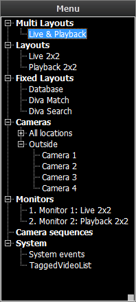 6.1 Treeview Menu Dit menu wordt geopend door op het Oog icoon te klikken. Het bevat de volgende elementen: Multi Layouts Bevat alle alle multi-layouts die beschikbaar zijn voor de huidige gebruiker.
