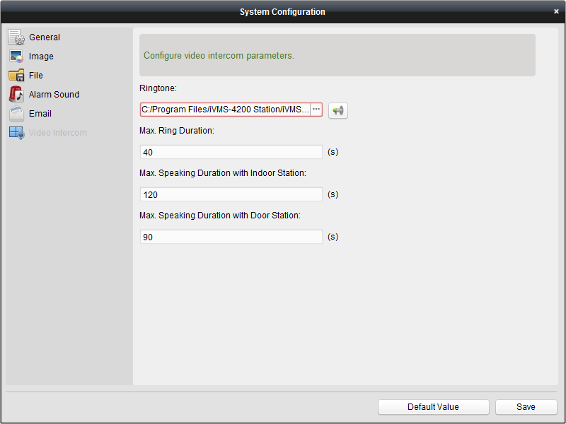 14.2.7 Video-intercominstellingen U kunt de gewenste video-intercomparameters configureren. 1. De pagina voor systeemconfiguratie openen. 2.