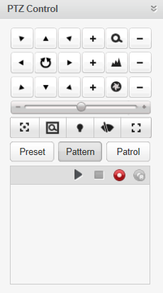 Patronen configureren 1. Klik op de knop Patroon om het paneel voor configuratie van PTZ-patronen te openen. 2. Klik op om het vastleggen van het patroonpad te starten. 3.