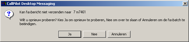 Aangepaste faxvoorbladen gebruiken bestanden verwijderd en wordt het proces beëindigd. Alle faxen die al naar de CallPilotserver zijn overgebracht, worden verzonden.