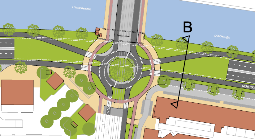 3.3.2 Ongelijkvloerse kruising Neherkade - Leeghwaterplein Op de kruising Neherkade Slachthuisstraat-Leeghwaterplein kruisen diverse tramlijnen de Neherkade.