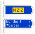 Bord Omschrijving K6 Beslissing wegwijzer langs niet-autosnelweg met interlokale doelen en routenummer niet-autosnelweg Bord Omschrijving K7